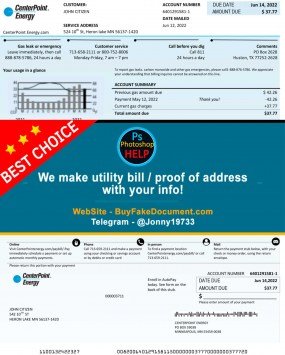 Indiana Center Point Energy utility bill Sample Fake utility bill